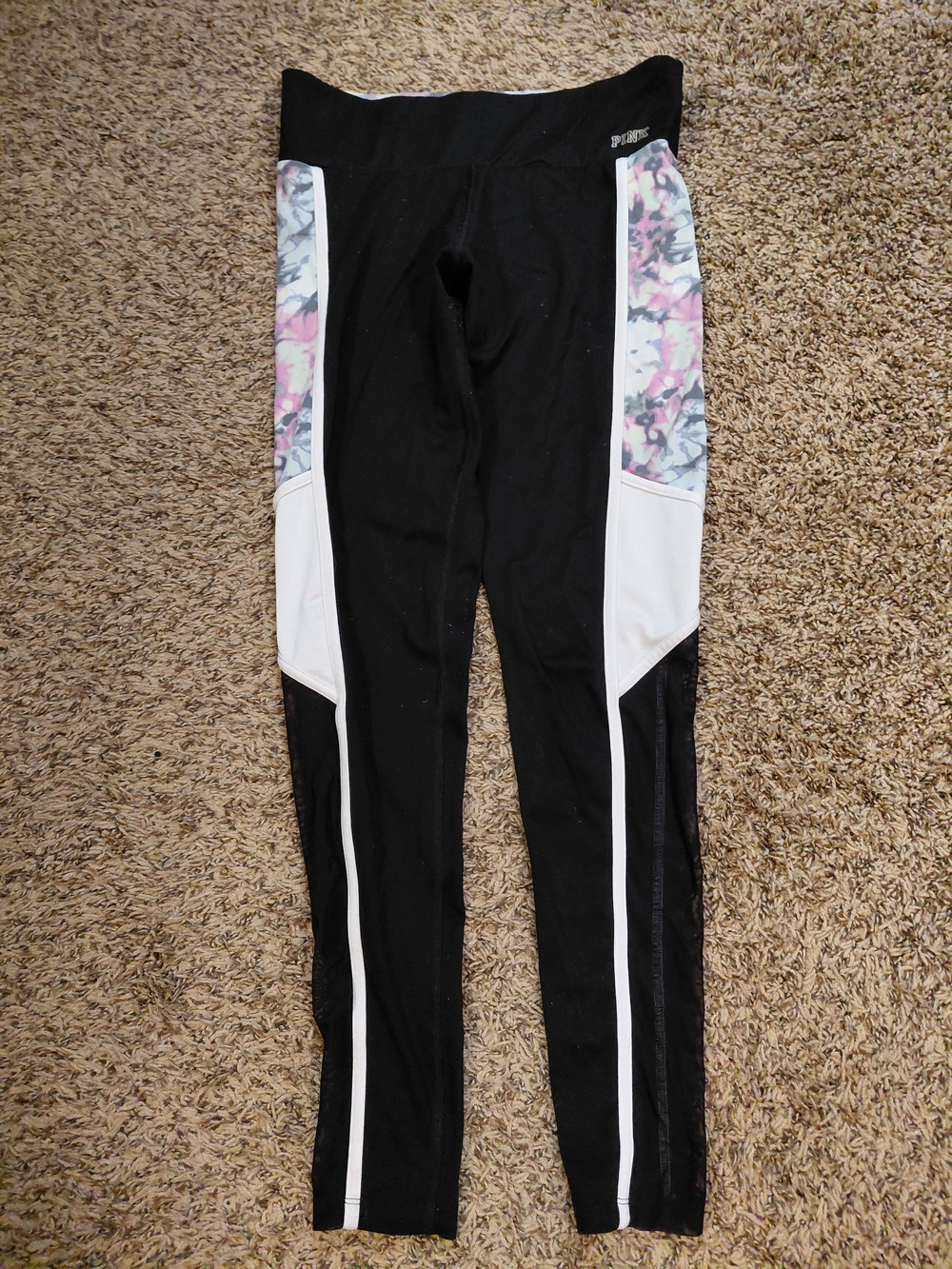 PINK Victoria's Secret Black Joggers with Pink Marble Panels